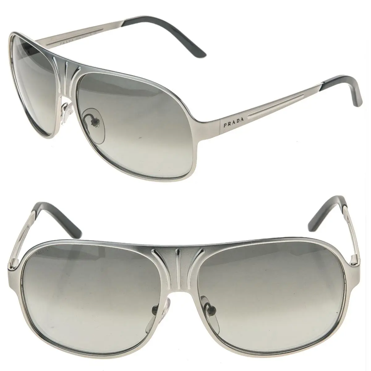 Prada 53L Technique Silver Brushed Aluminum Unisex Flex Aviator Sunglass PR53LS