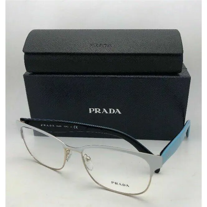 Prada Eyeglasses Vpr 65R VIC-1O1 55-16 140 White Gold W/blue on Black Temple
