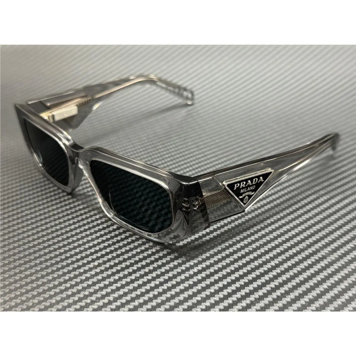 Prada PR 09ZSF 18S09T Transparent Grey Men`s 55 mm Sunglasses