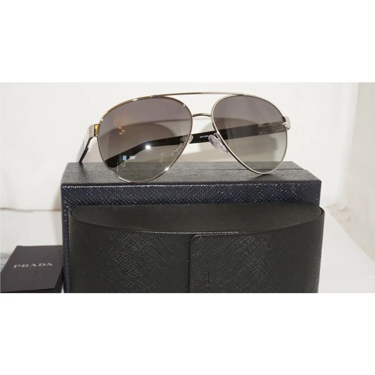 Prada Sport Sunglasses Aviator Silver Black Gray PR 59NS 1BC3M1 61 140