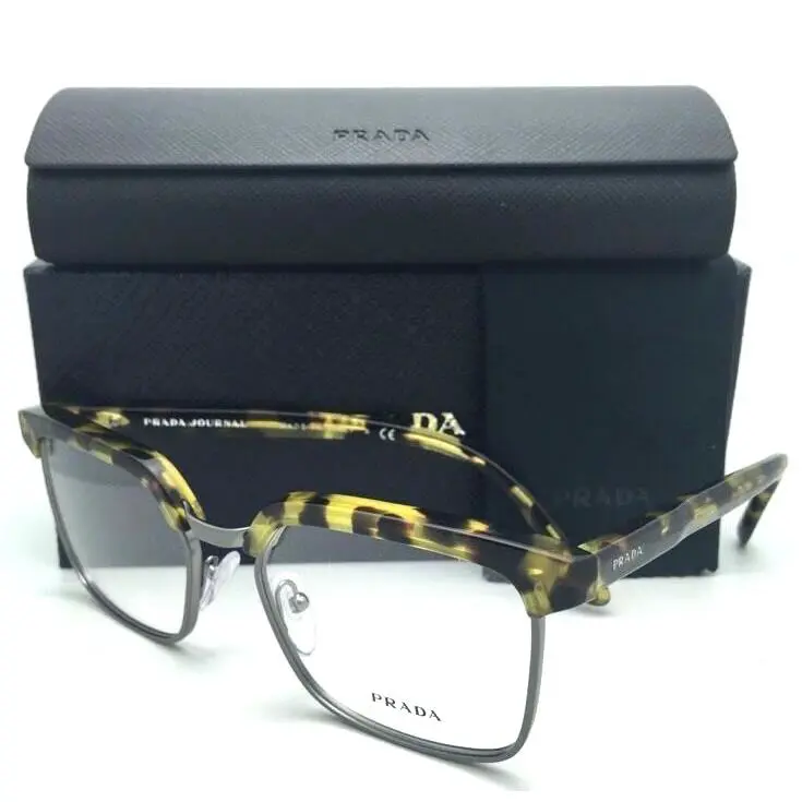 Prada Journal Eyeglasses Vpr 15S UBL-1O1 54-18 Yellow Havana Silver Frames