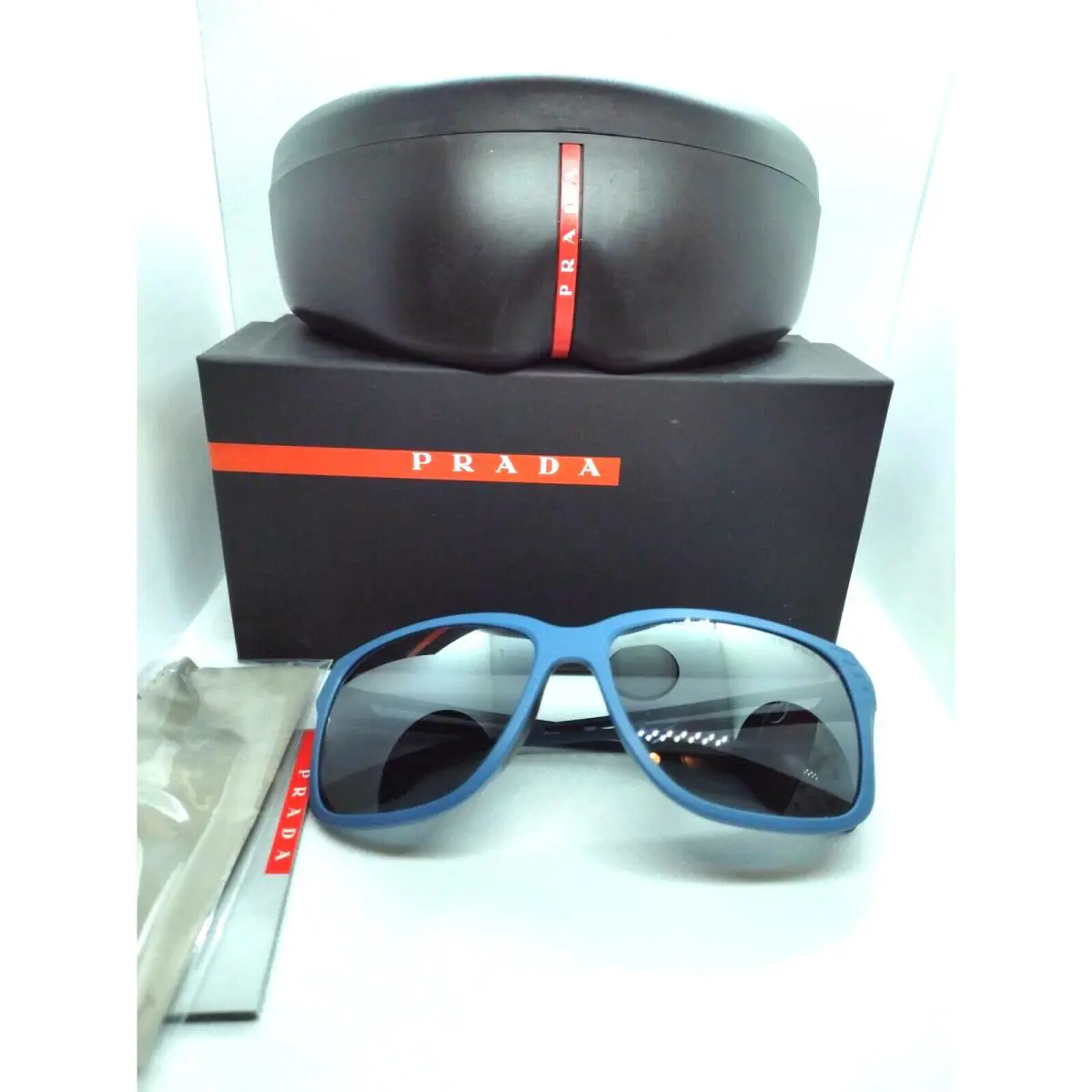 Prada Mens Polarized Sunglasses Sps 03TS Blue Frame Gray Lenses