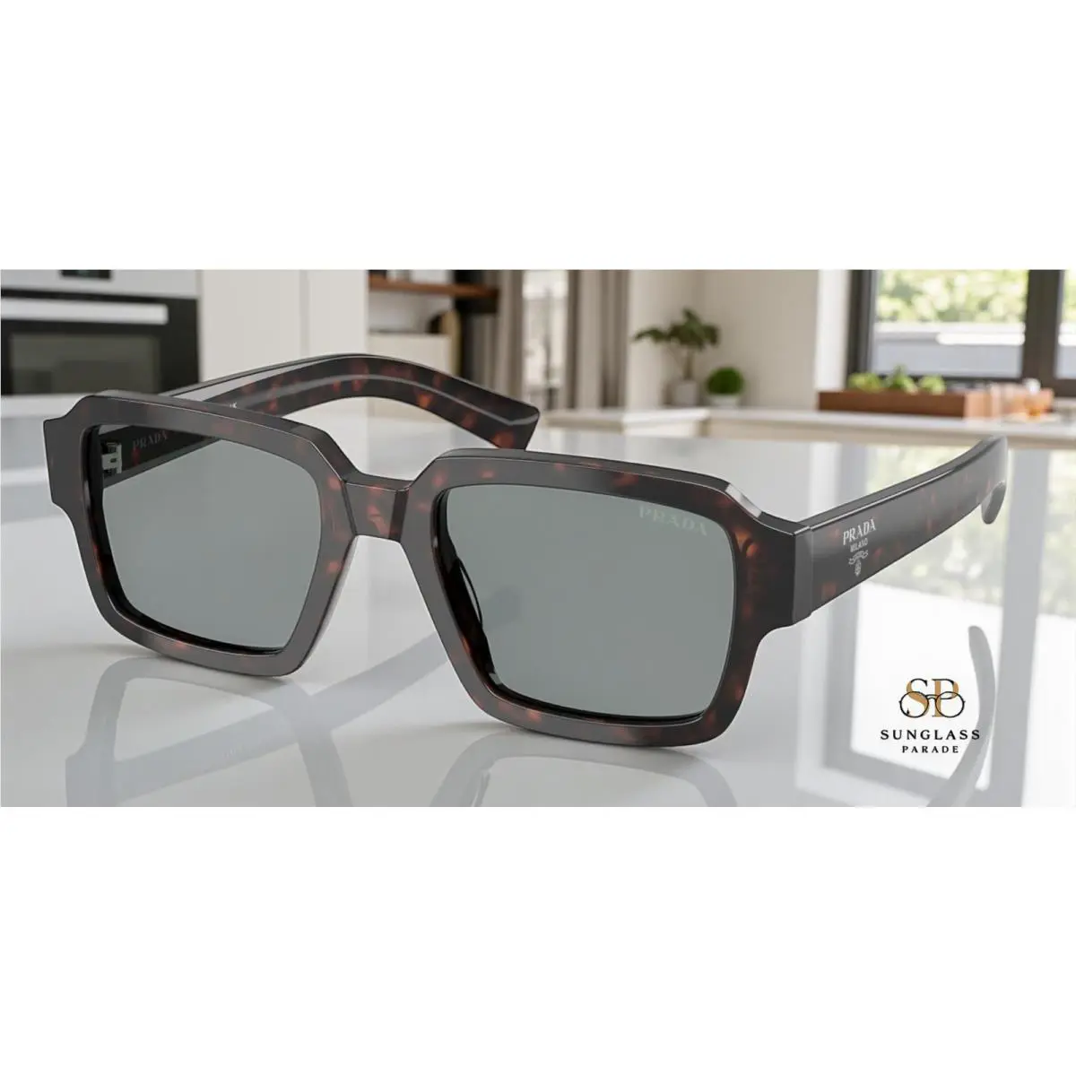 Prada PR 02ZS 17N20N Root Tortoise Blue 52 mm Men`s Sunglasses