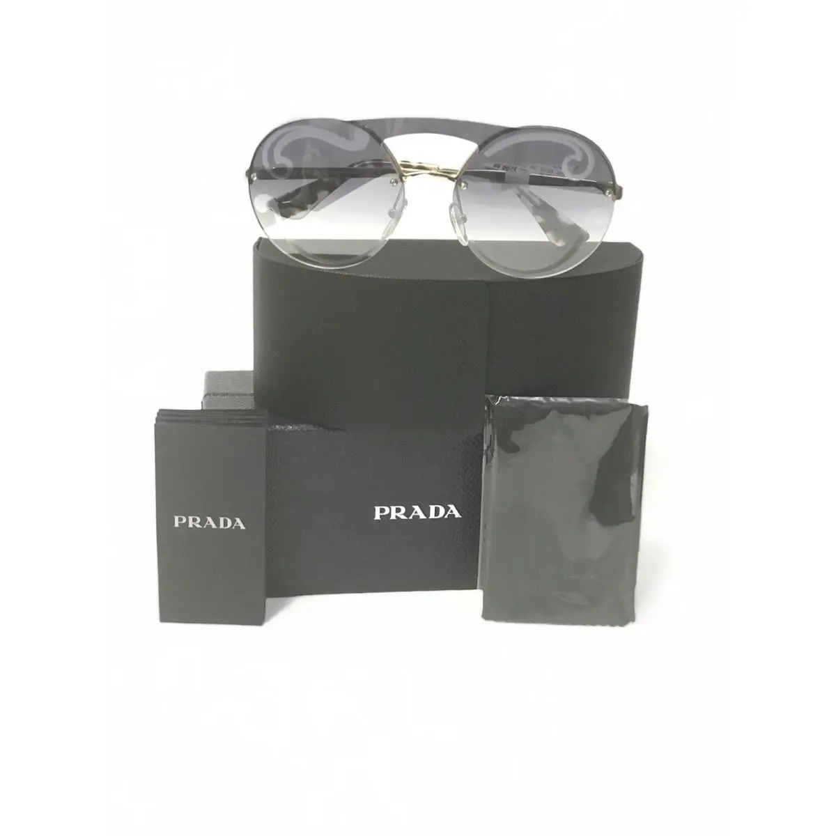 Prada Round Sunglasses Spr 65T ZVN-0D0 Gold/silver Blue Gradient