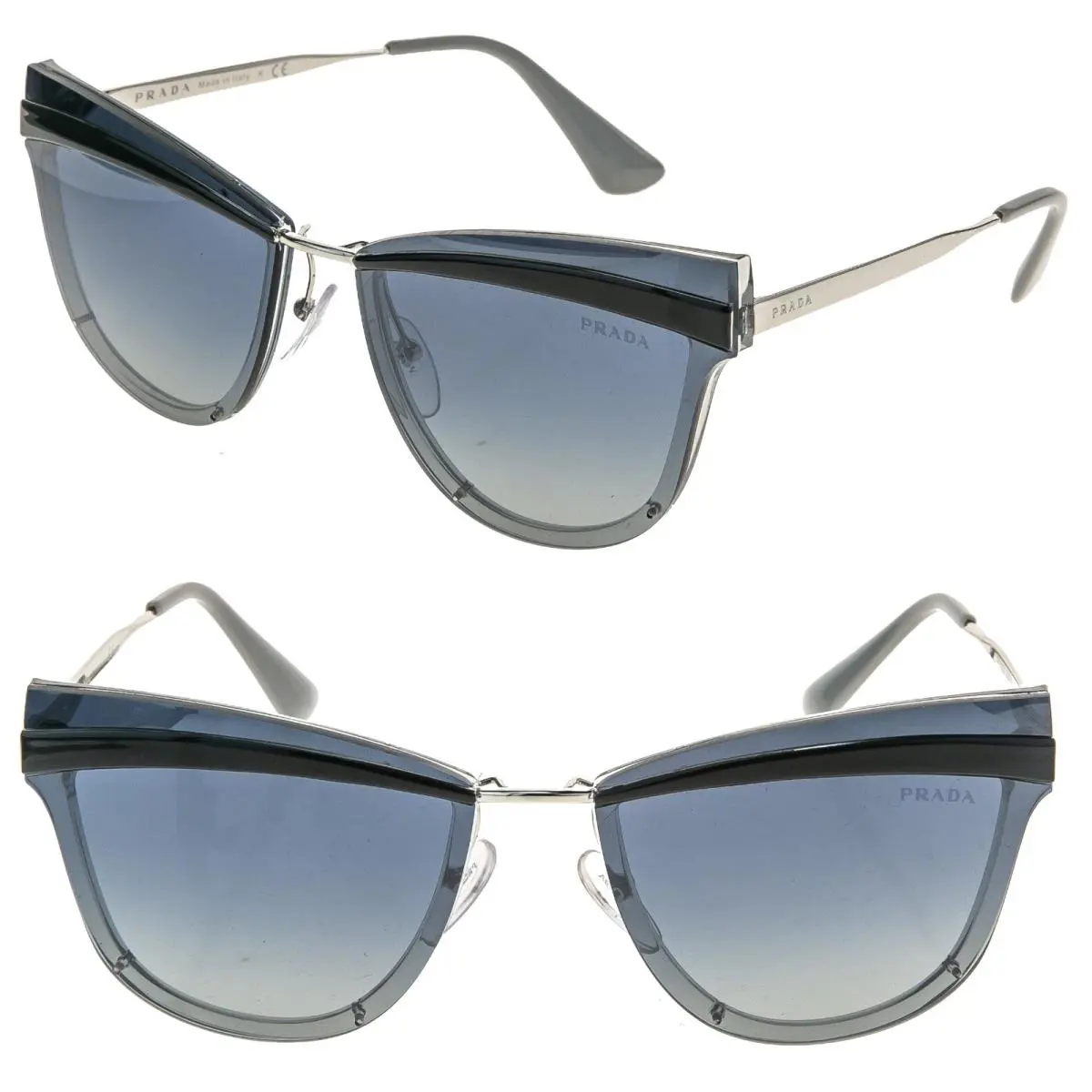 Prada 12U Cinema Metal Sunglasses Silver Blue Brow PR12US Women 12US
