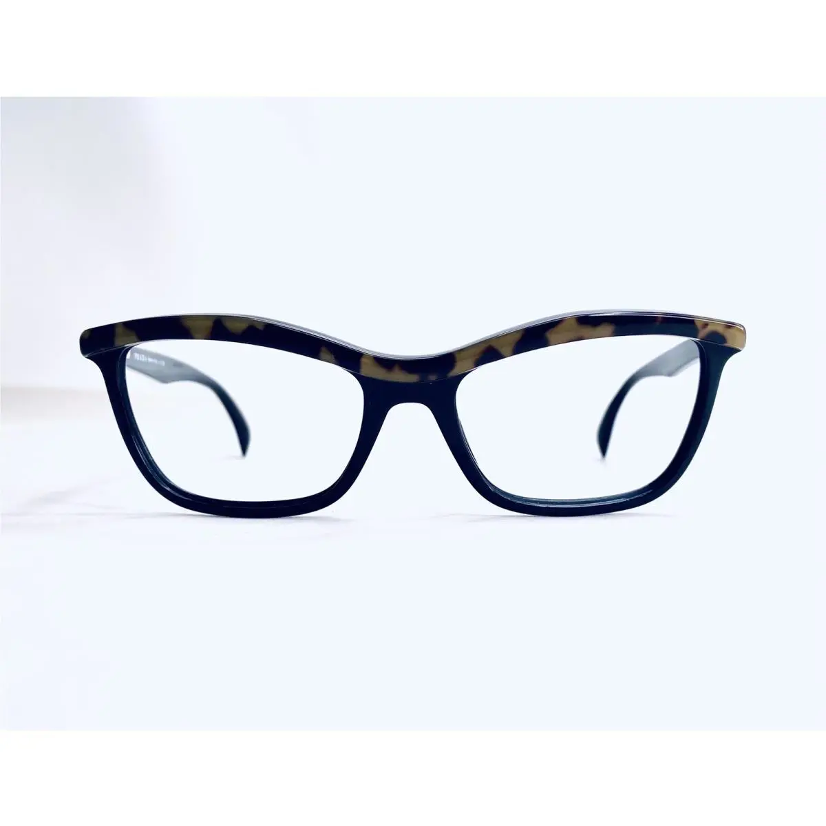 Prada Black Cat Eye Glasses Leopard Design VPR17P MA5-101 54 18 140