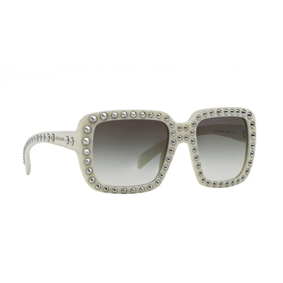 Prada Ornate SPR30Q-F 7S3-0A7 56mm Ivory Stud Square Sunglasses Italy - Frame: Ivory, Lens: Gray