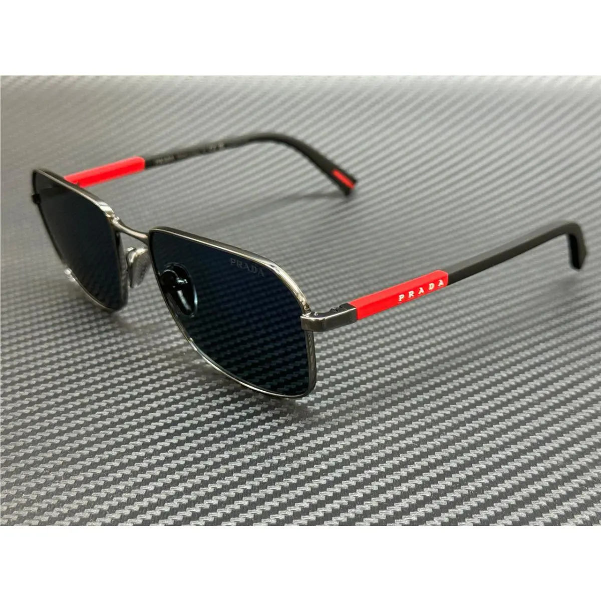 Prada Linea Rossa PS A51S 5AV10J Gunmetal Blue Mirror Men`s 57 mm Sunglasses