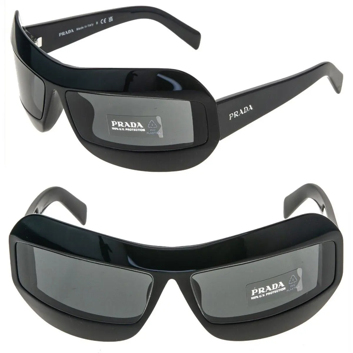 Prada Futuristic Black Wrap Mask Logo PR30YS 30Y Fashion Limited Sunglasses