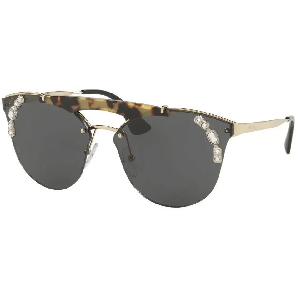 Prada Ornate Shield Brow Bar Sunglasses Jewel Gold Black Havana PR53US 18N5S0