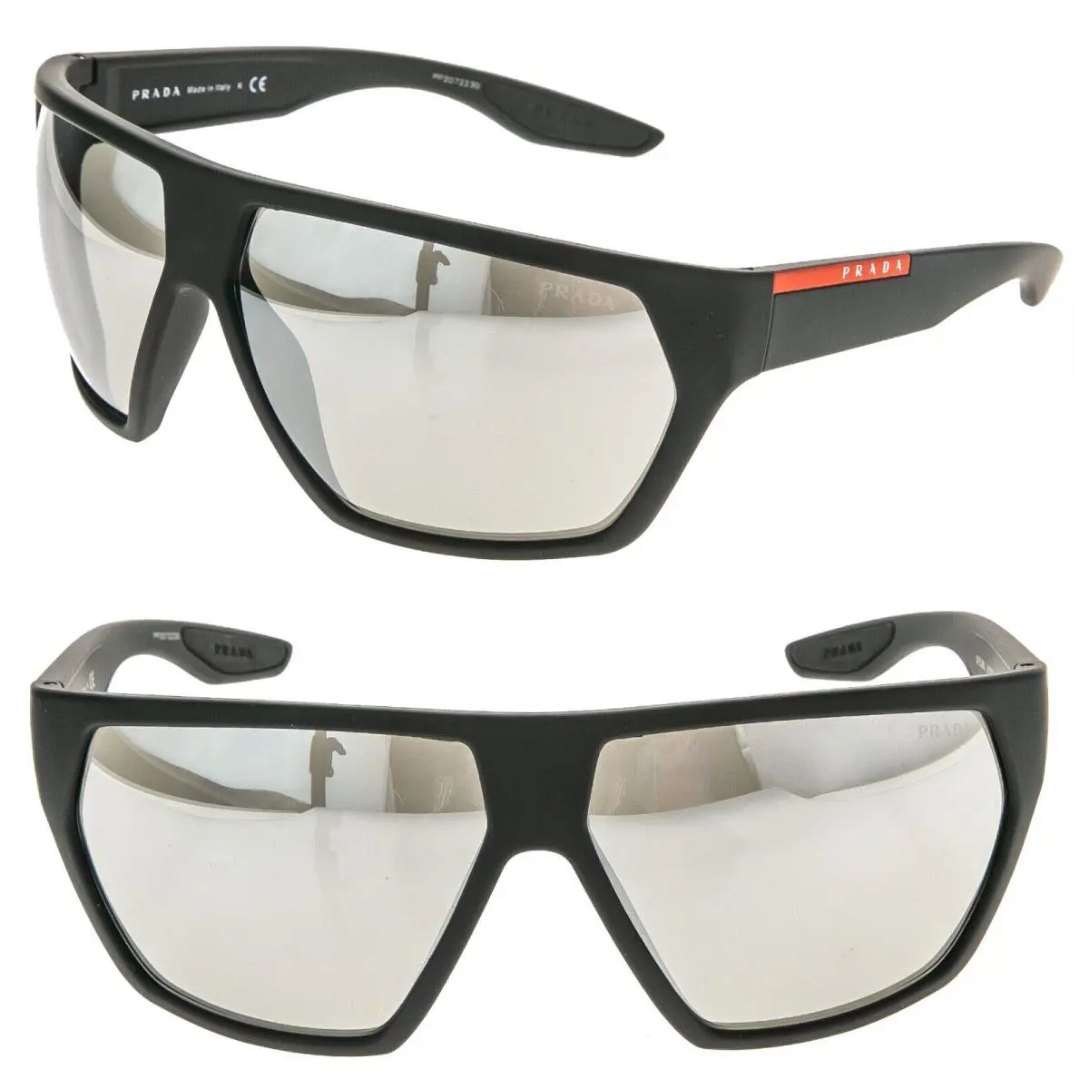 Prada Linea Rossa Active 08U Black Silver Mirrored Sport Sunglasses PS08US Wrap