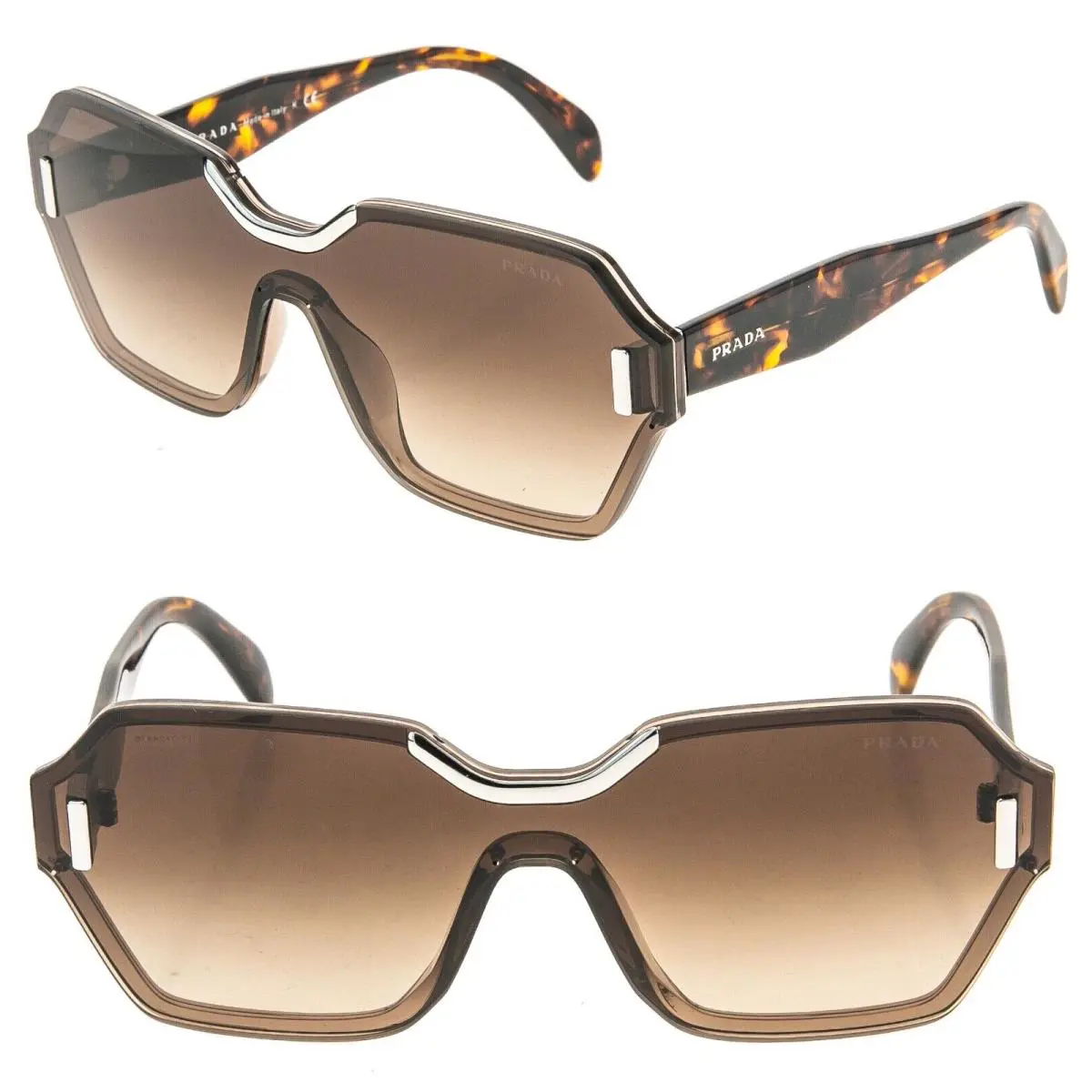 Prada Hide PR15TS Brown Tortoise Geometric Shield Fashion Bold Sunglasses 15T