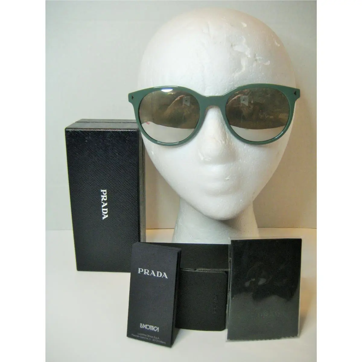 Prada Mens Unisex SPR06T Green Frame Mirror Lens Round Logo Sunglasses Case