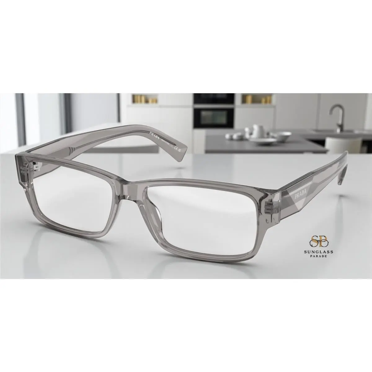 Prada PR B09V 16Z1O1 Transparent Grey Demo Lens 57 mm Men`s Eyeglasses