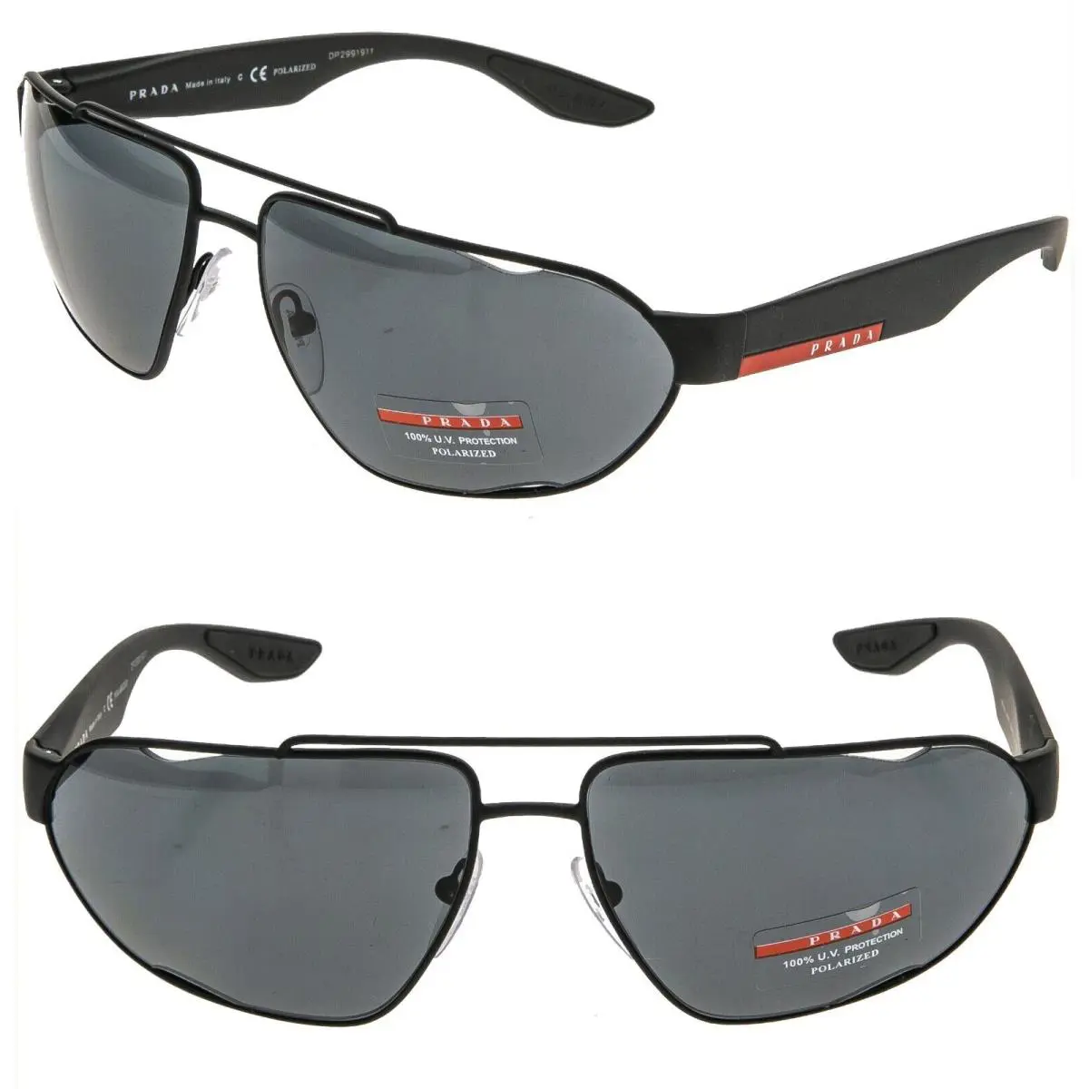 Prada Linea Rossa Core 56U Black Sport Polarized Oval Aviator Sunglasses PS56US