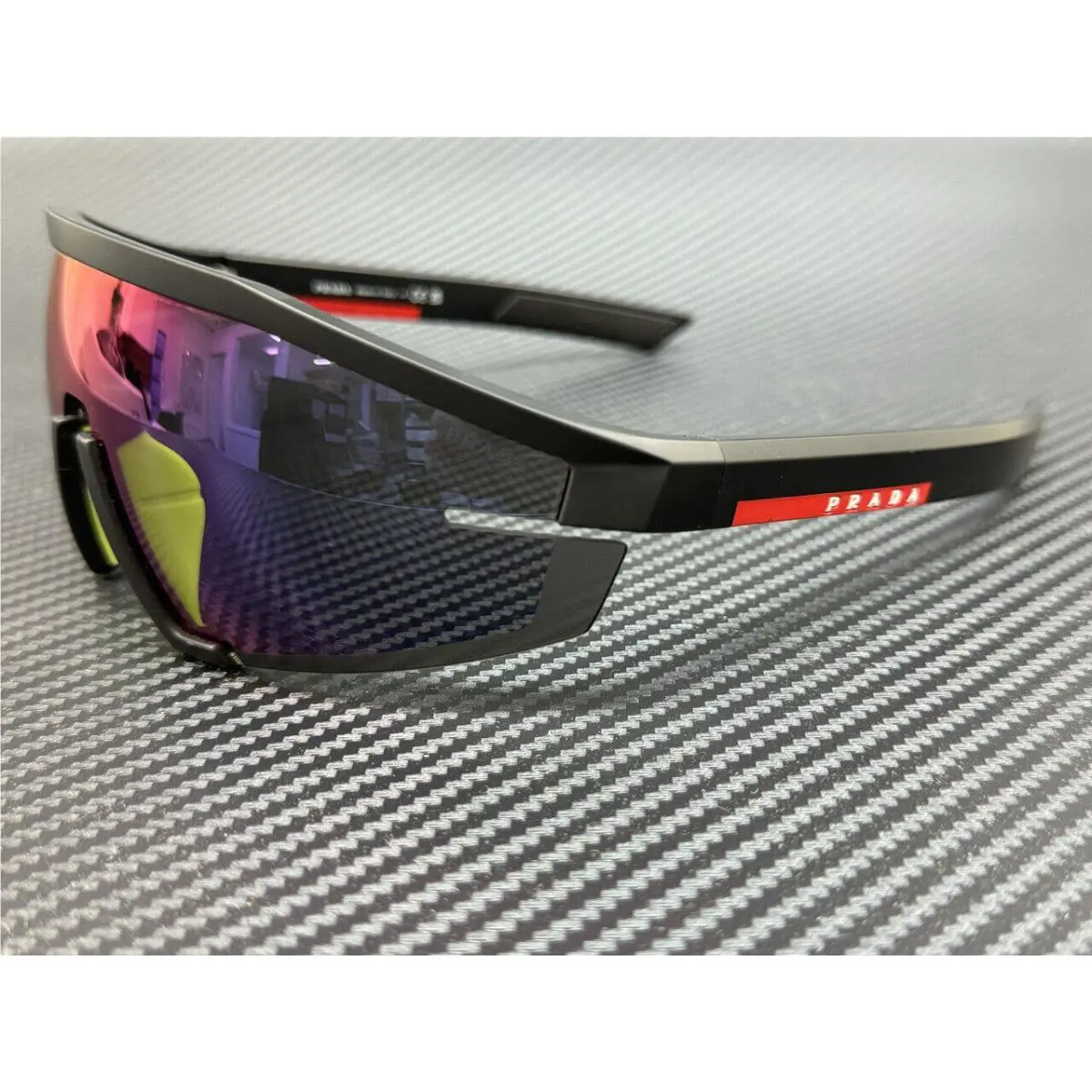 Prada Linea Rossa PS 03ZS 1BO10A Black Blue Mirror 70 mm Men`s Sunglasses