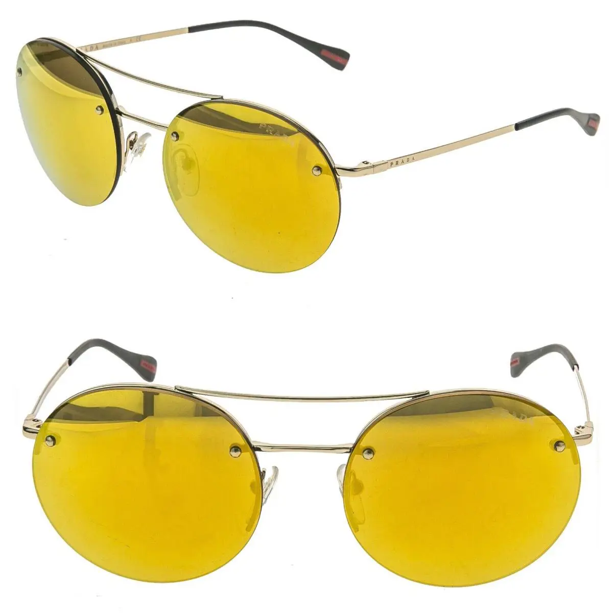 Prada 54R Linea Rossa Spectrum Gold Mirrored Round Metal Unisex Sunglass PS54RS