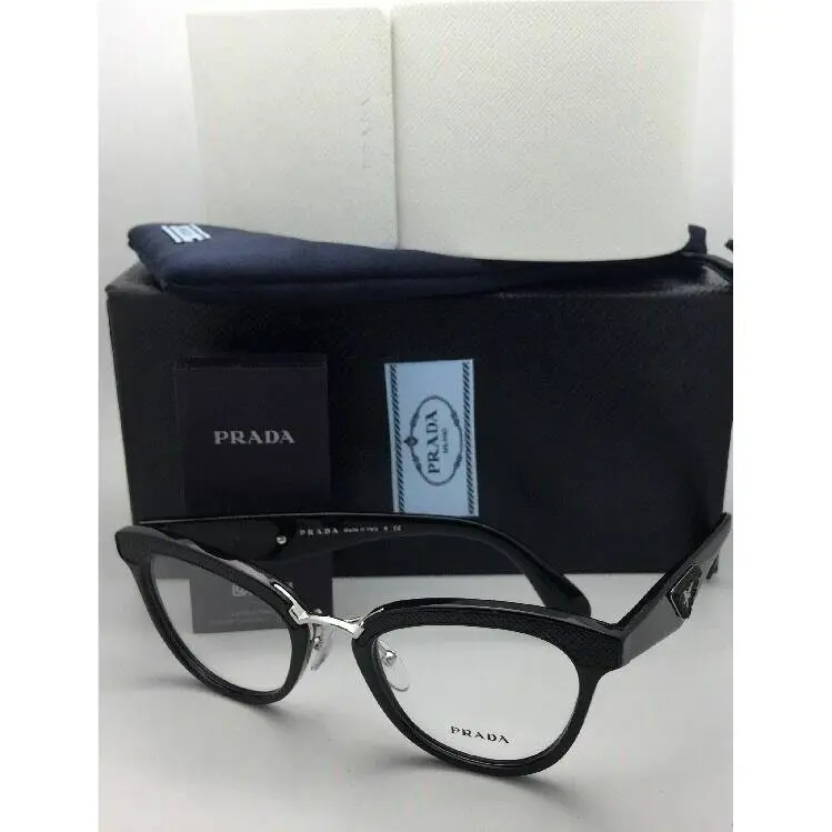 Prada Rx-able Eyeglasses Vpr 26S 1AB-1O1 51-21 Black-silver w/ Black Leather