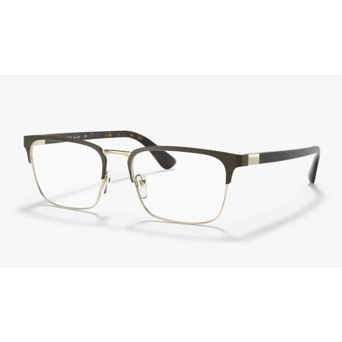 Prada Eyeglasses Vpr 54T 01U-1O1 55-19 Rectangular Matte Brown Gold Frames