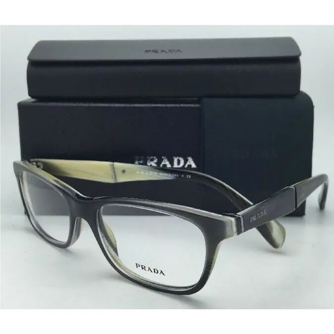Prada Eyeglasses Vpr 14P EAQ-1O1 53-17 Black-grey Horn Frame W/demo Lenses