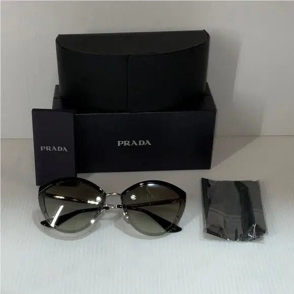 Prada Woman’s Sunglasses Spr 07U Cat Eye Green Lenses Made in Italy