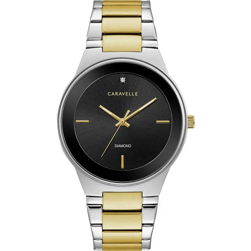 BY Bulova 45D107 Black Dial Two Tone Bracelet Quartz 40MM Mens Watch by Caravelle