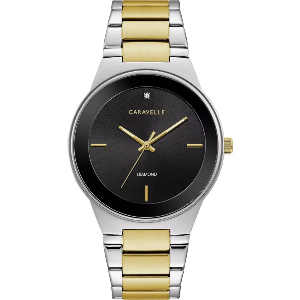 Caravelle by Bulova 45D107 Men`s Two-tone Black Dial Diamond Accent 40mm - Dial: Black, Band: Multicolor, Bezel: Silver