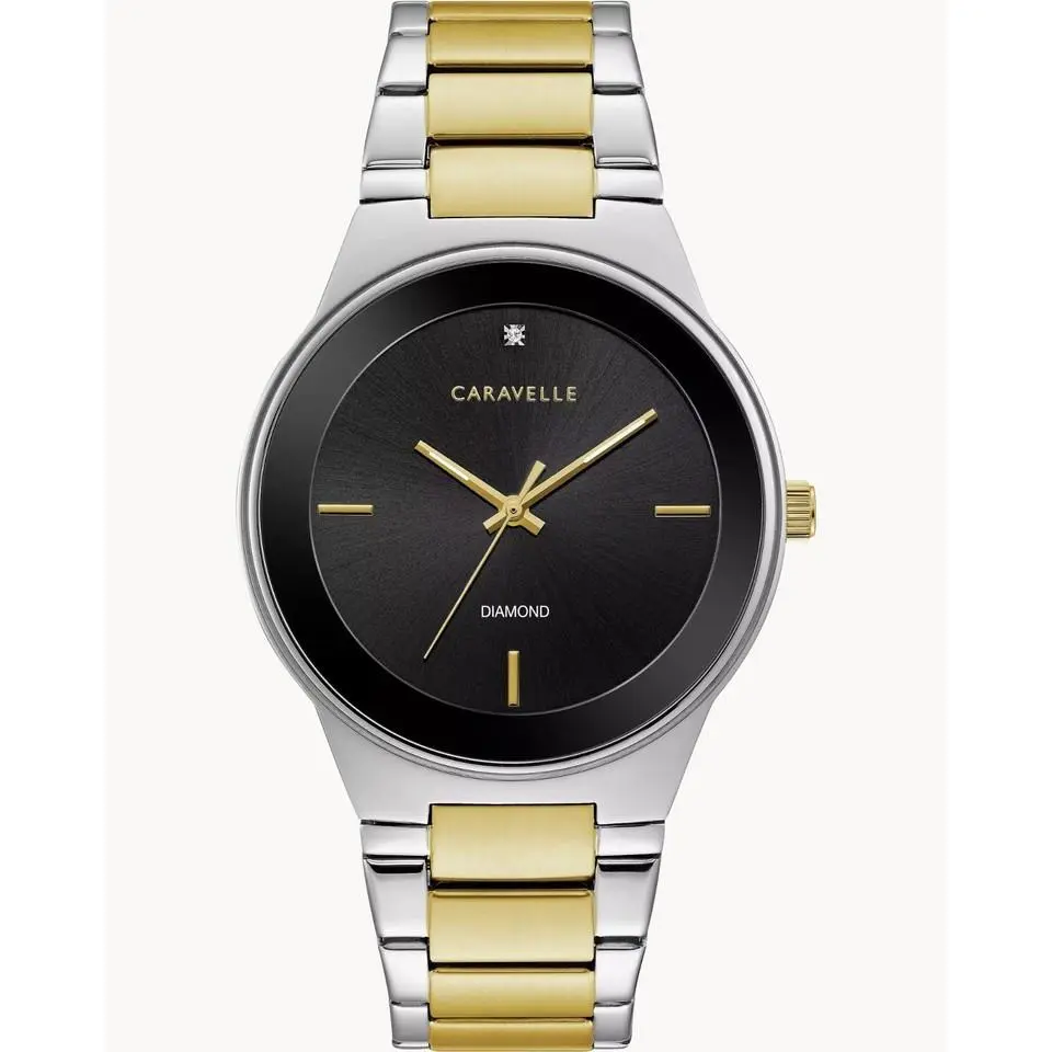 Caravelle New York by Bulova Diamond Men`s Black Watch 45D107 - Dial: Black, Band: Multicolor, Bezel: Silver