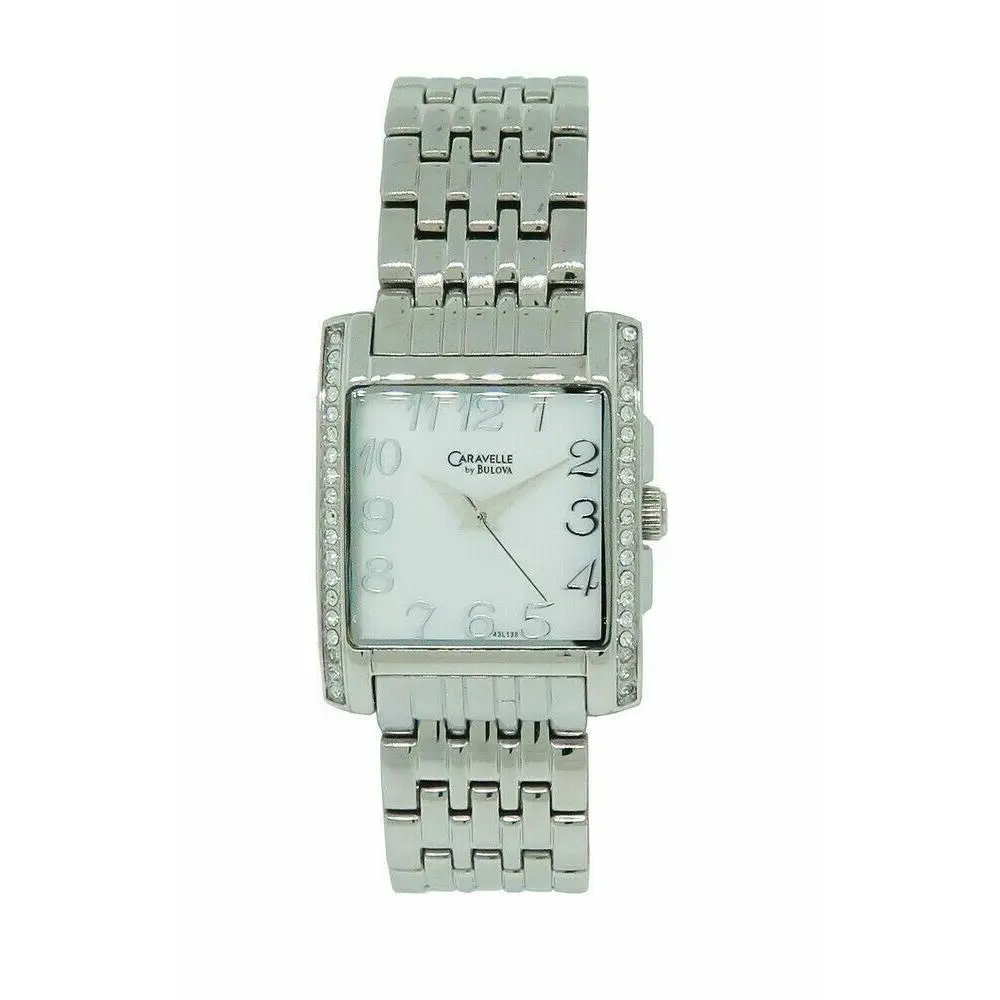 by Bulova Women`s Square Mother of Pearl Crystal Analog Watch 43L138 by Caravelle
