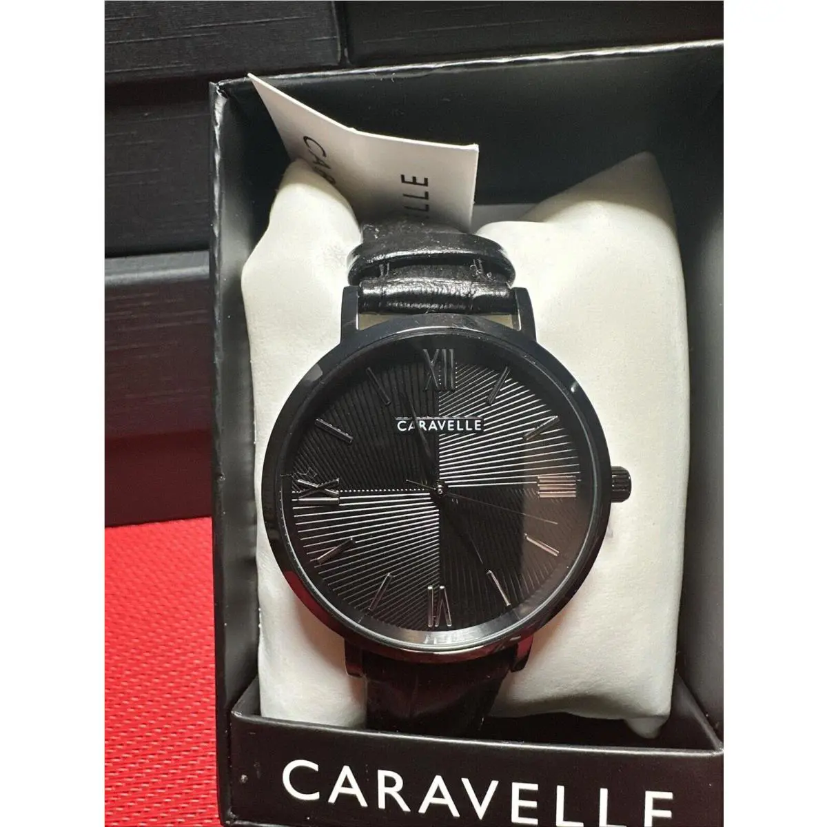 Caravelle by Bulova Men`s 45A148 Black Leather Watch 40mm IP Steel Dress