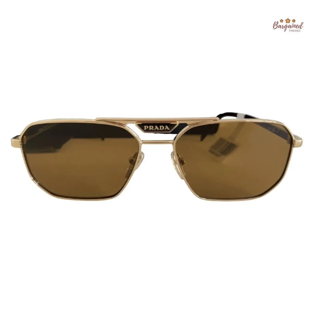 Prada Pale Gold Metal Rectangle Sunglasses Brown Polarized Lens PR 58YS