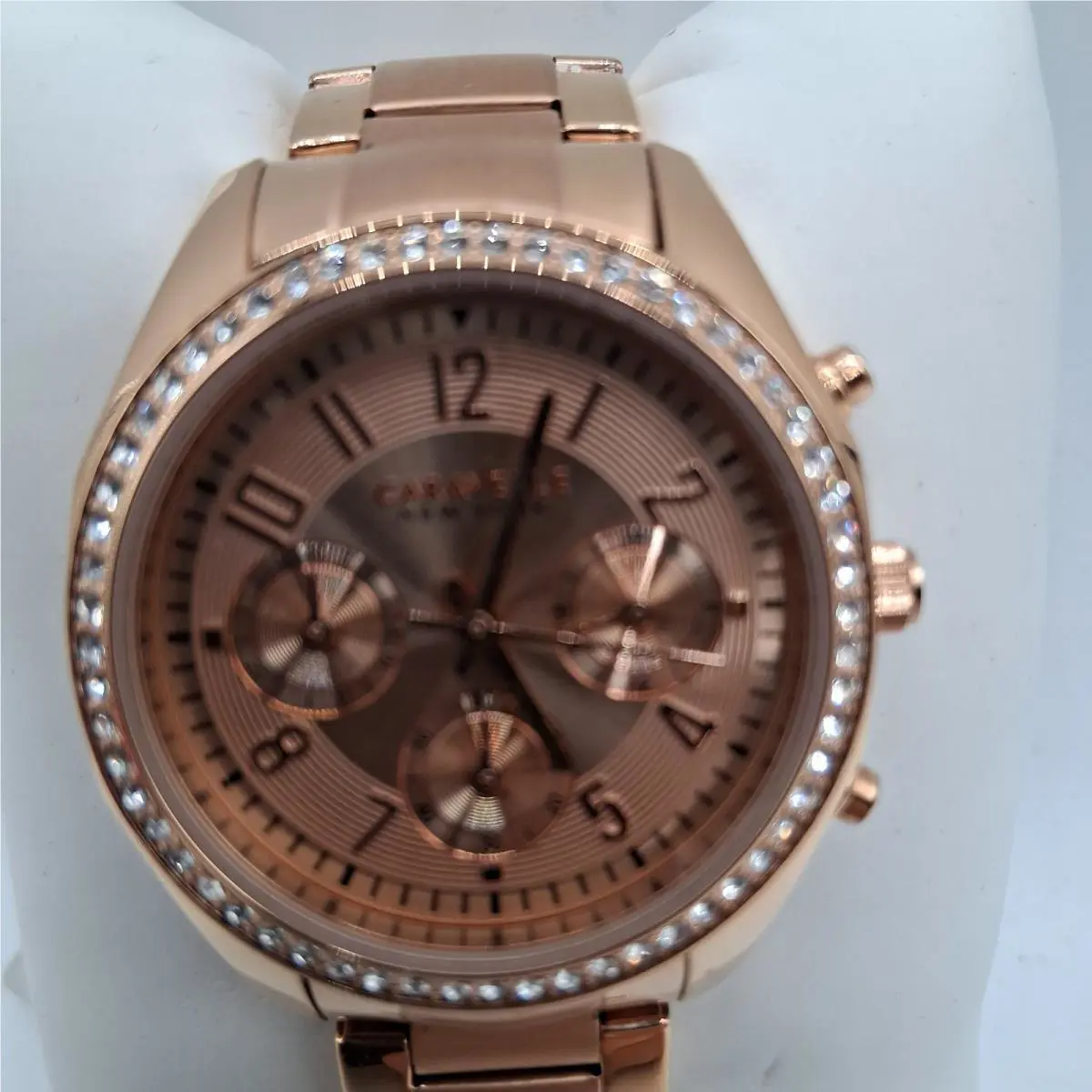 Women`s Rose Gold Tone Rose Dial Crystals Chronograph Watch 44L117 by Caravelle