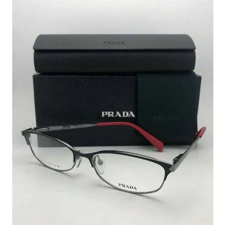 Prada Eyeglasses Vpr 63R 1BO-1O1 55-16 Black Gunmetal Red Titanium Cat Eye