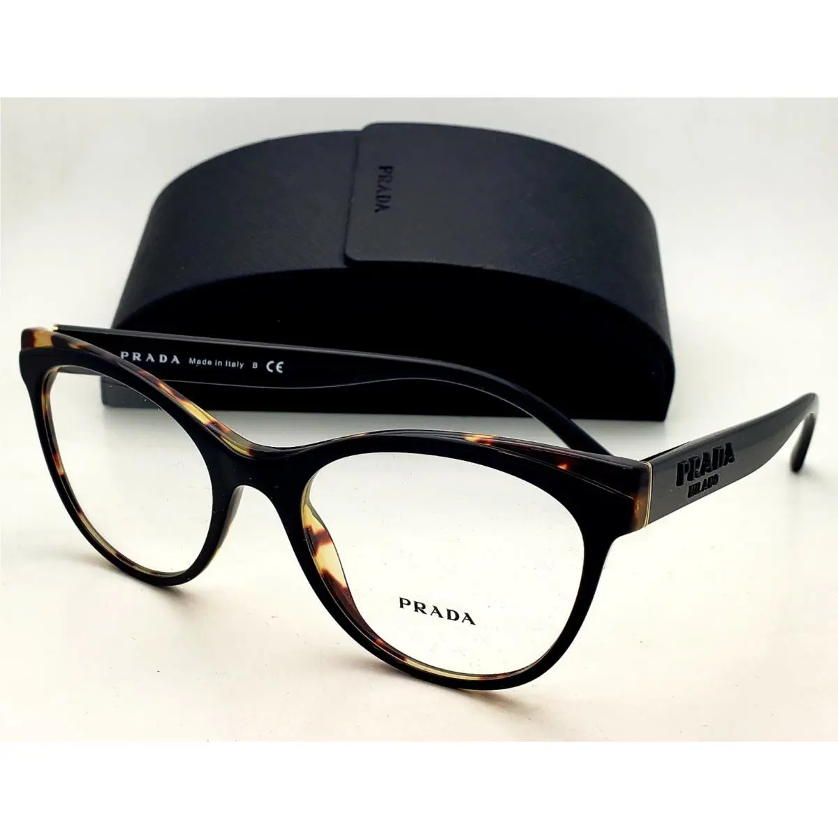 Prada Milano Eyeglasses Vpr 05W 389-1O1 53-19 Black Tortoise Cat Eye Frames