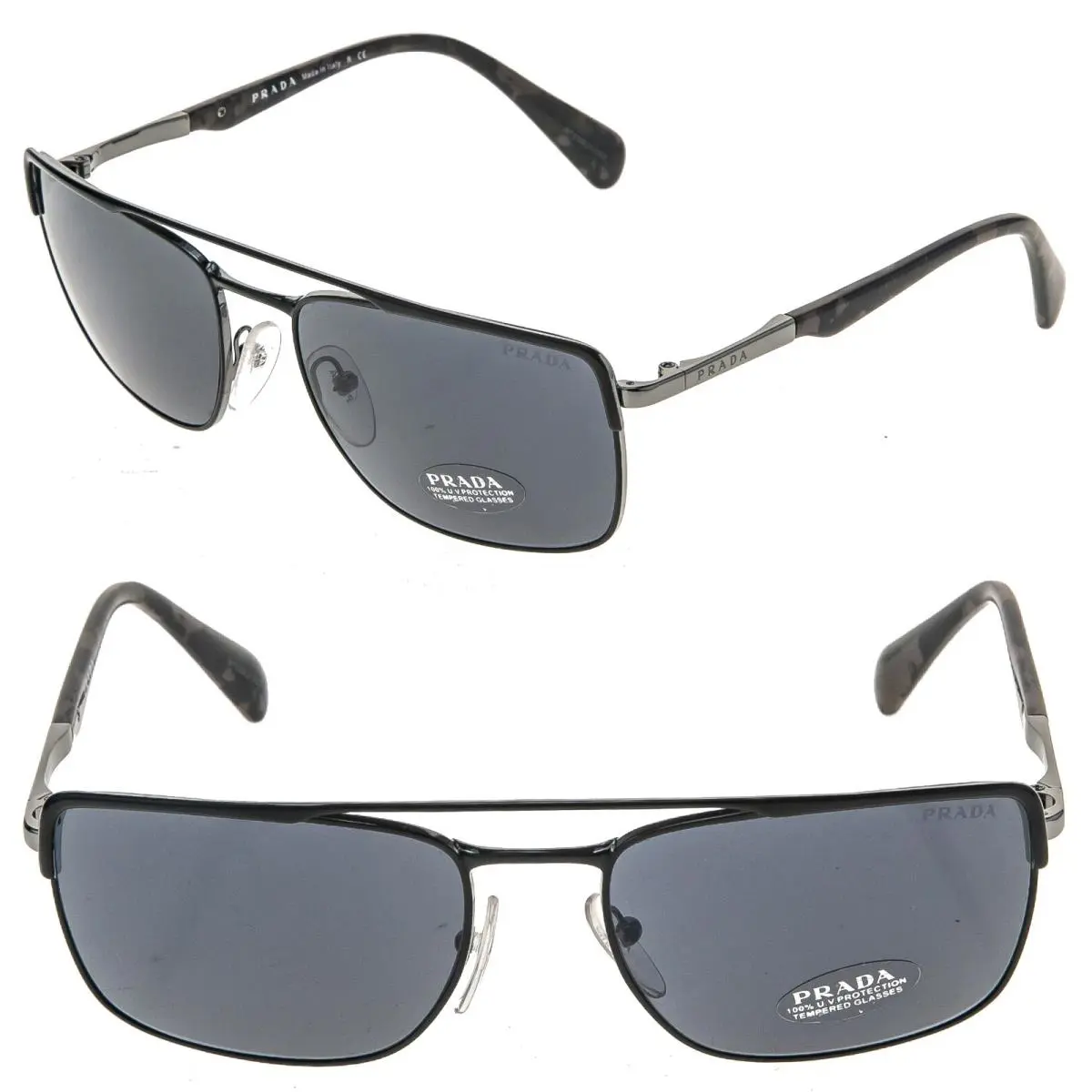 Prada 50Q Khaki Military Tempered Glass Unisex Square Aviator Sunglasses PR50QS