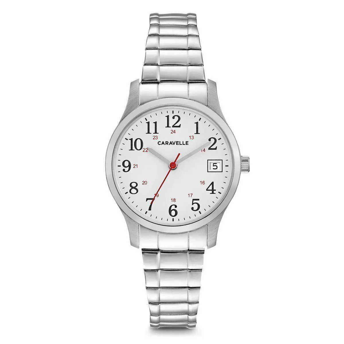 43M119 Silver Tone Stainless Steel Date Expanshion Band Women`s Watch by Caravelle