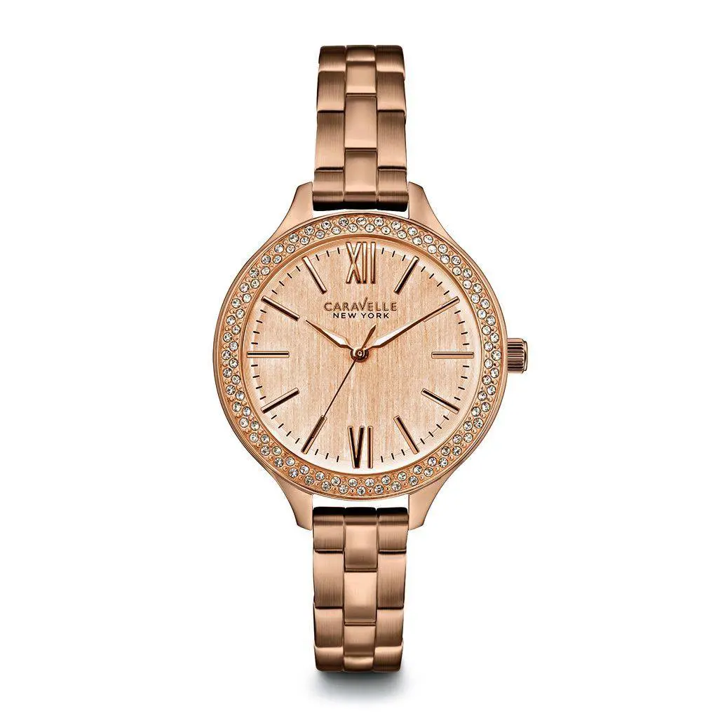 New  New York by Bulova 44L125 Rose Gold-tone Swarowski Crystal Watch by Caravelle