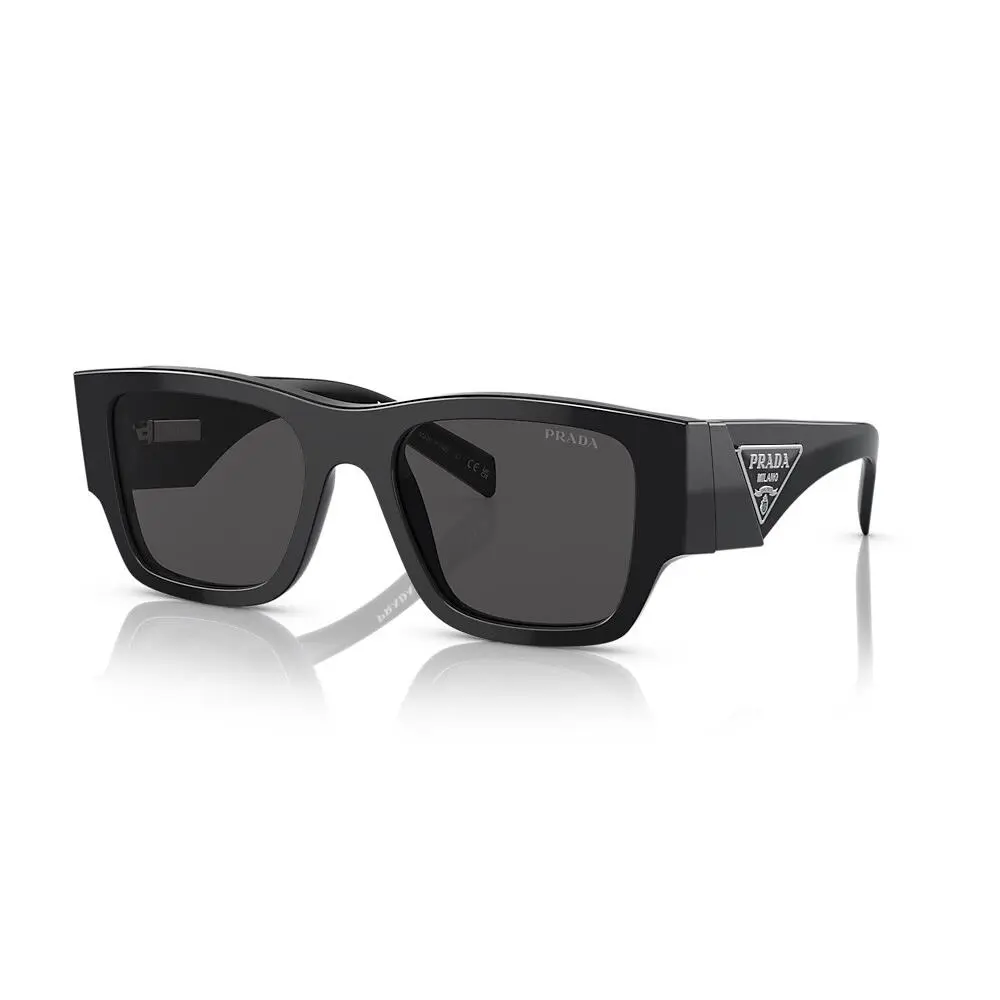 Prada PR 10ZS 1AB5S0 Black Silver Logo Dark Grey Lens Sunglasses