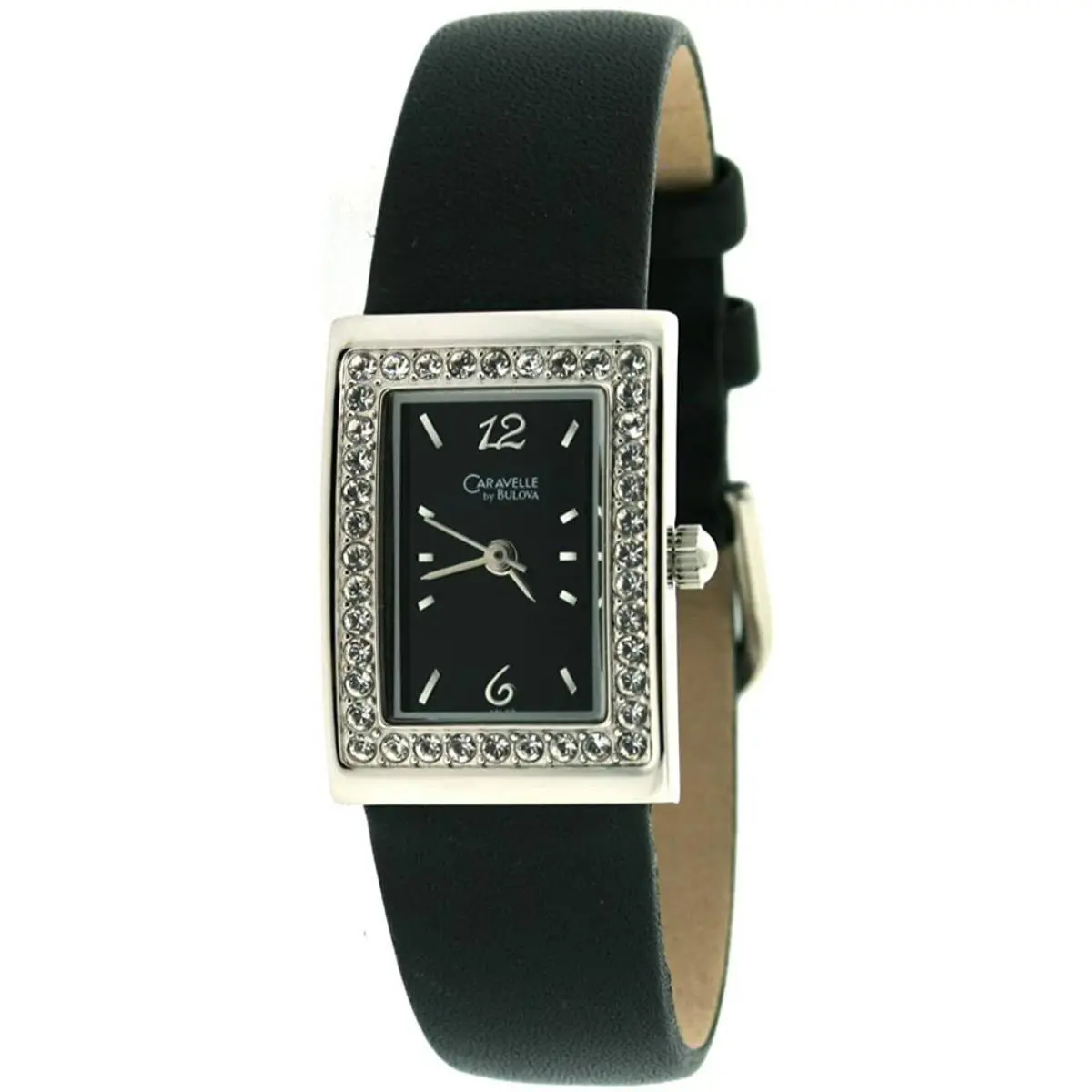 by Bulova Ladies Watch Silver Black with Stones 43L67 by Caravelle