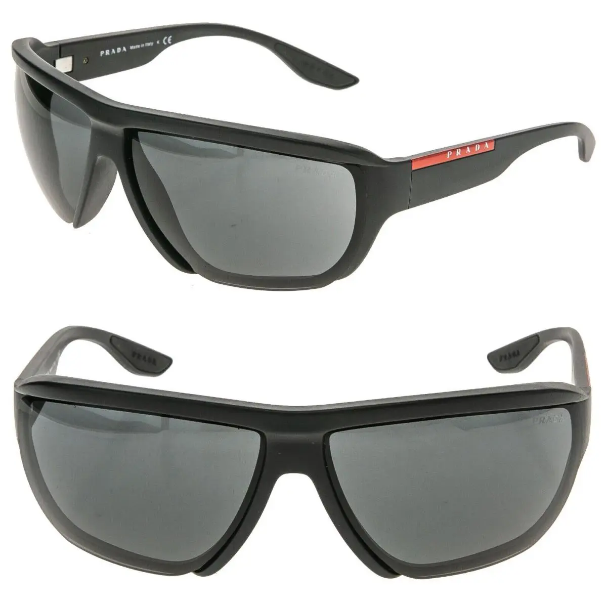 Prada 09V Linea Rossa Sport Nylon Sunglasses Black Pilot Wrap Unisex PS09VS