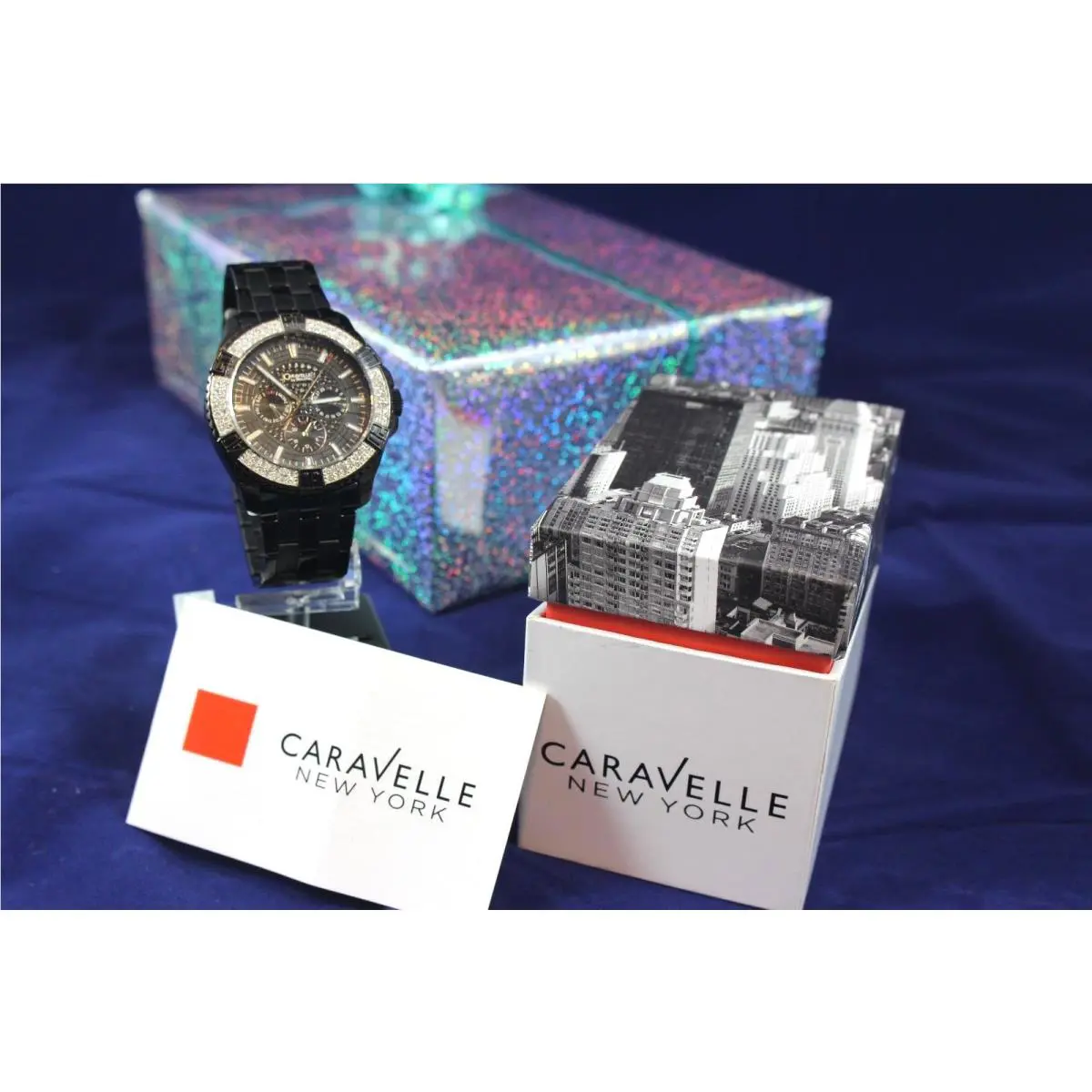 Caravelle by Bulova Men`s Black Dial Crystal 45C002 Day/date Watch