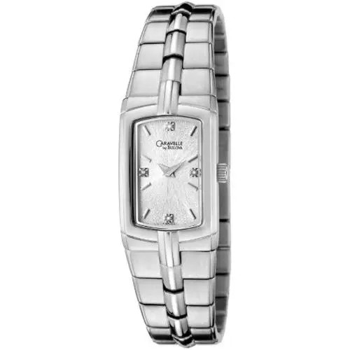 by Bulova Women`s Diamond Watch 43P002 Stainless Steel Rectangular by Caravelle