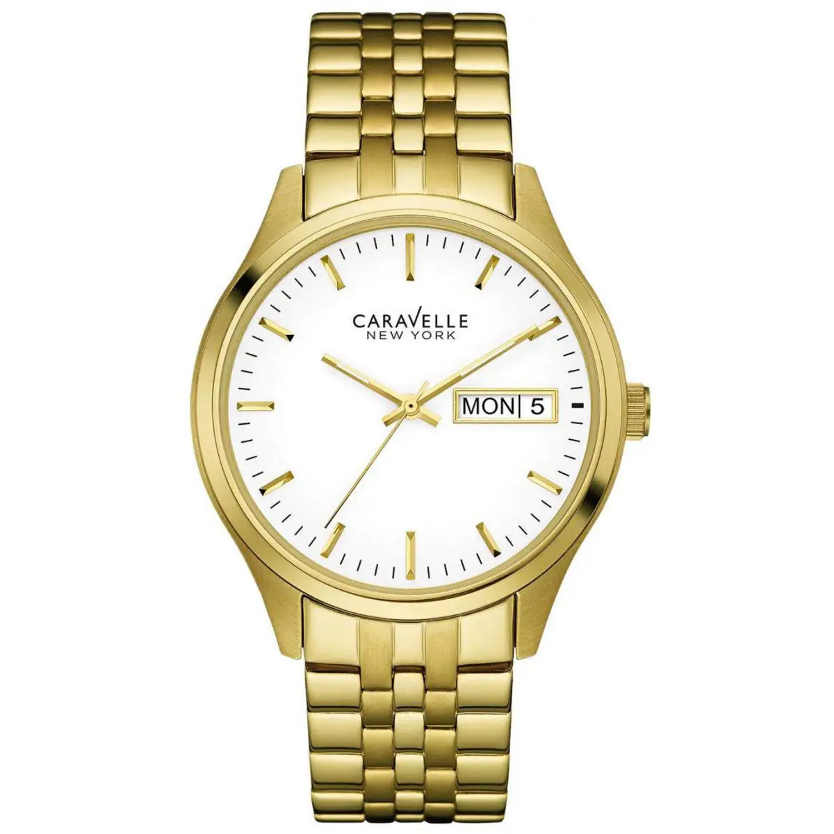 New York 44C106 White Dial Yellow Gold Stainless Steel Men`s Watch by Caravelle