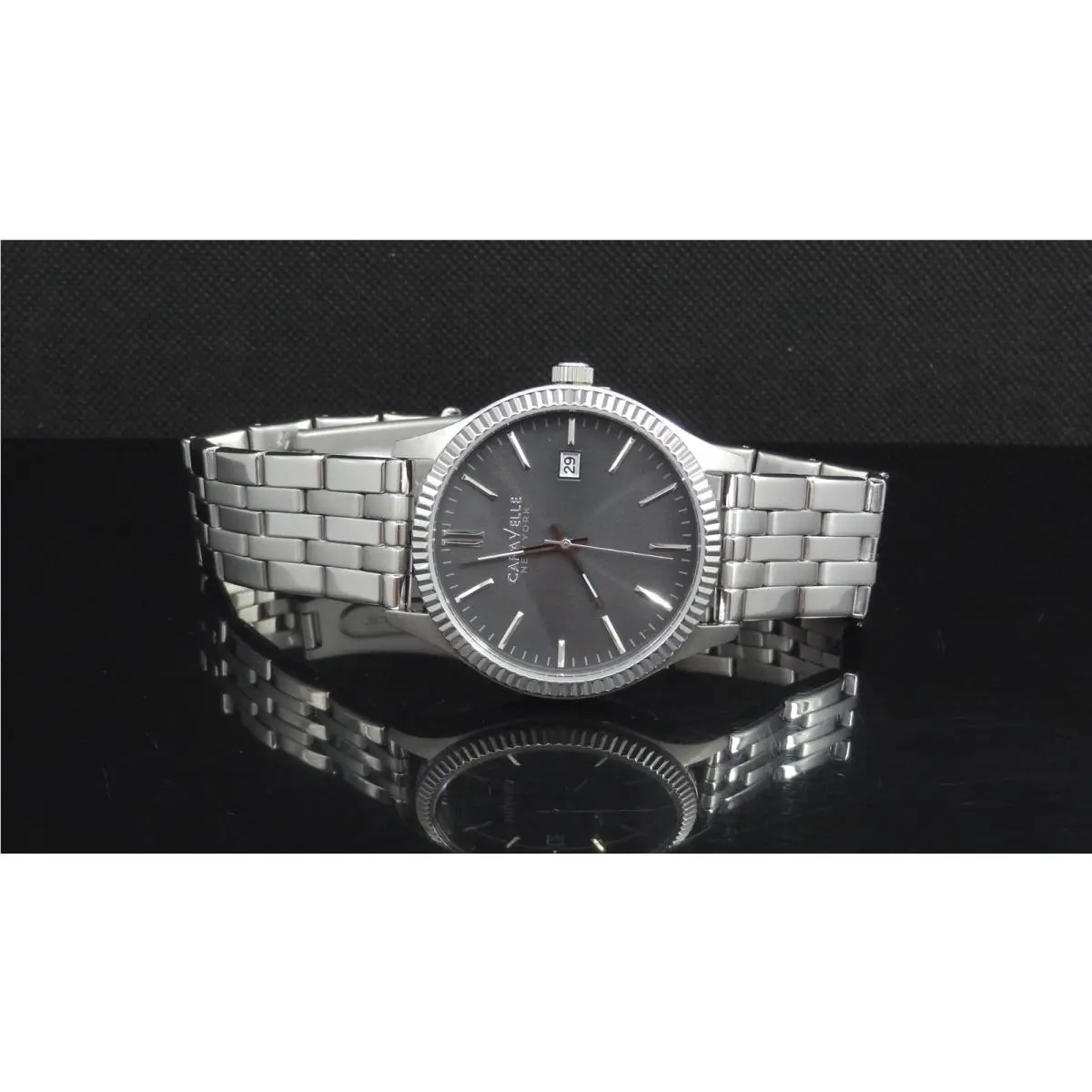 43B131 Silver Tone Grey Dial Stainless Steel Men`s Watch by Caravelle