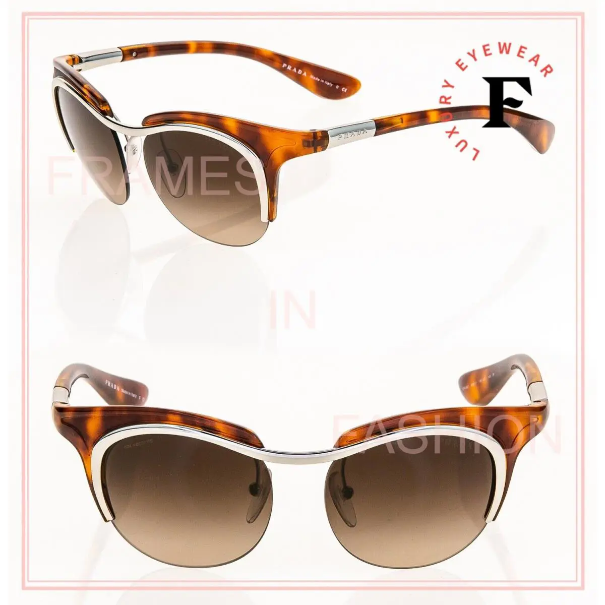 Prada Dixie Oval Retro PR68OS Brown Havana Silver 68O Fashion Runway Sunglasses
