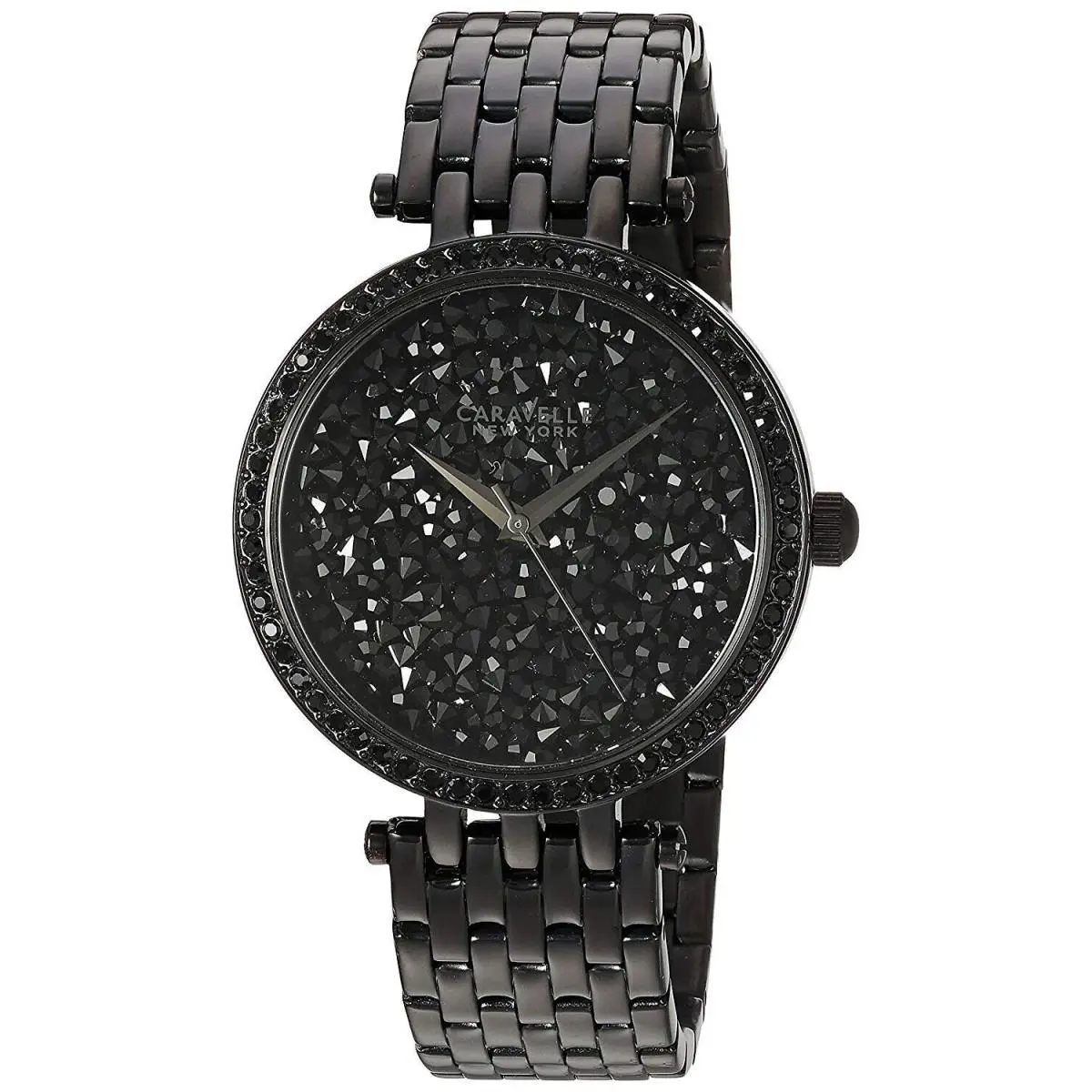 by Bulova 45l147 Crystal Black Dial Stainless Steel Ladies Watch by Caravelle
