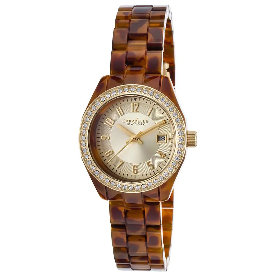 New York 44M104 Crystal Date Brown Band Women`s Watch - Great Gift by Caravelle
