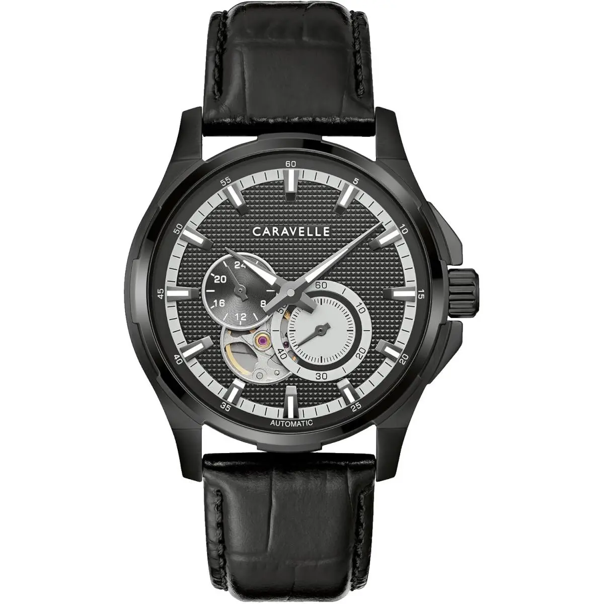 Caravelle BY Bulova Automatic 45A153 Black Dial Leather Strap 42MM Mens Watch