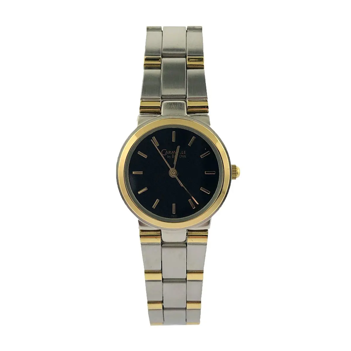 by Bulova 45L88 Ladies Two Tone Black Dial Watch by Caravelle