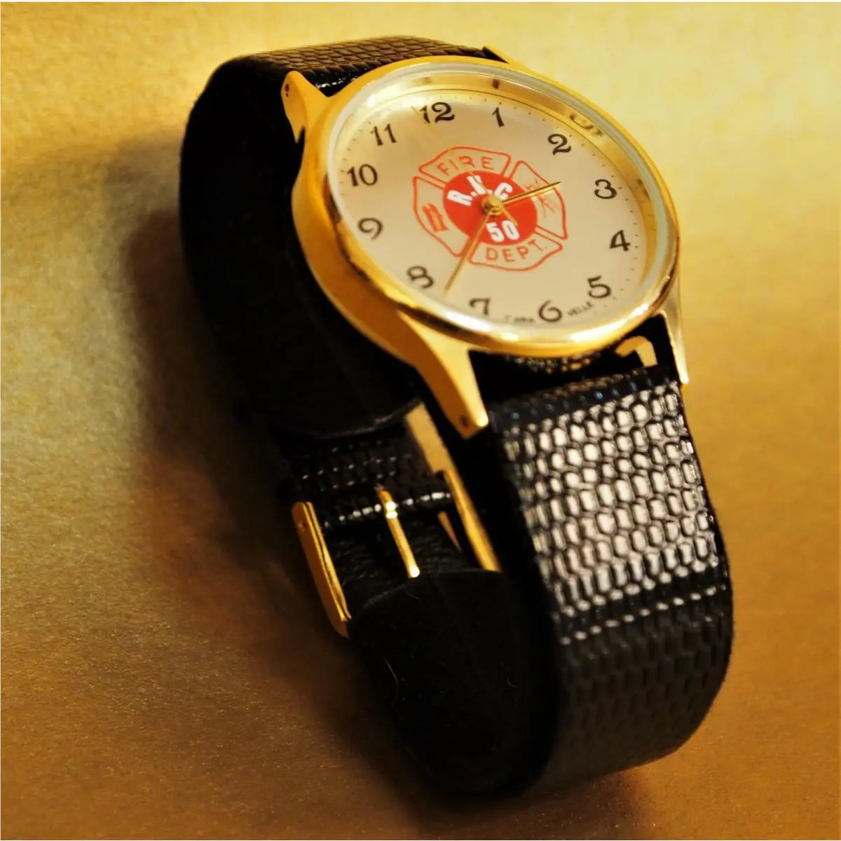 Vintage Bulova Gold-plated Fire Dept Watch 42A09 w/ Leather Strap